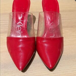 Calvin Klein Red and Clear Mules